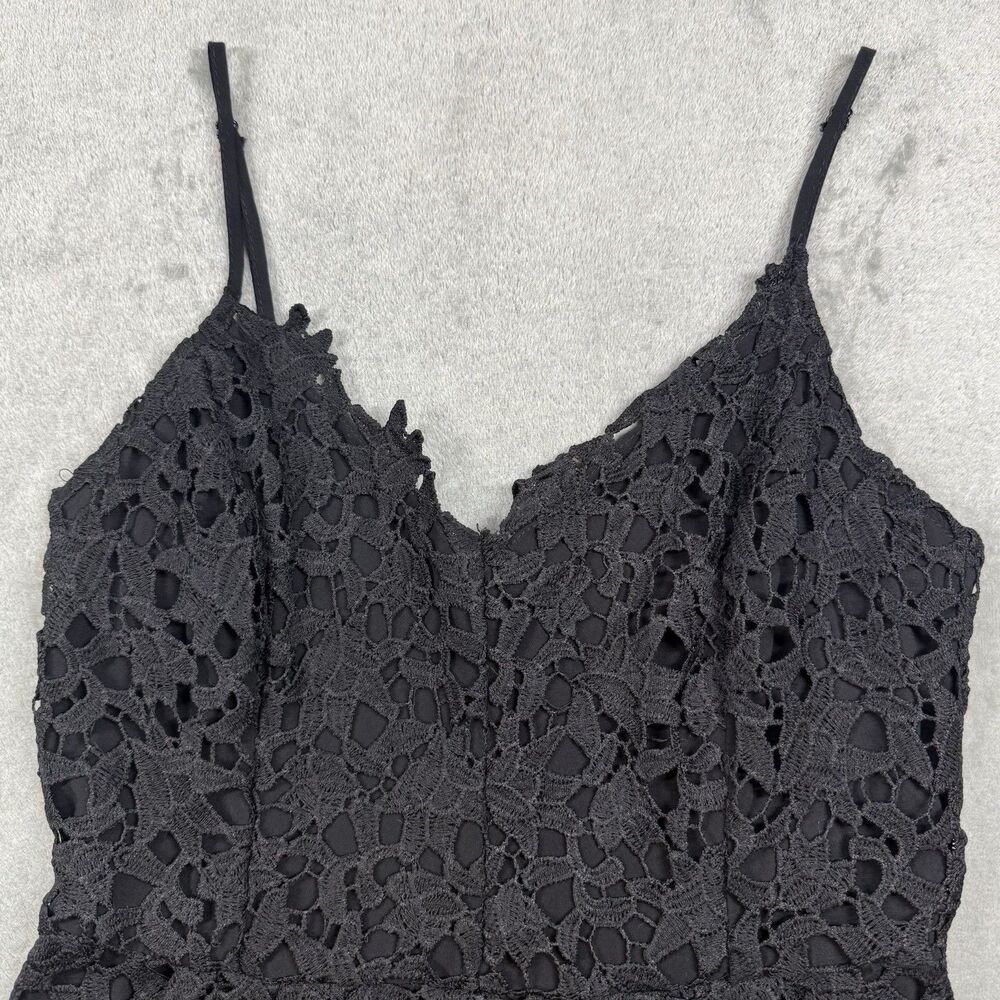 Black Crochet Lace Midi Dress with Spaghetti Straps - Picture 4 of 13
